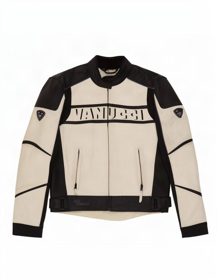 Vanucci Ανδρικό γραφικό δερμάτινο μπουφάν Racer EU 48 Small White Colourblock