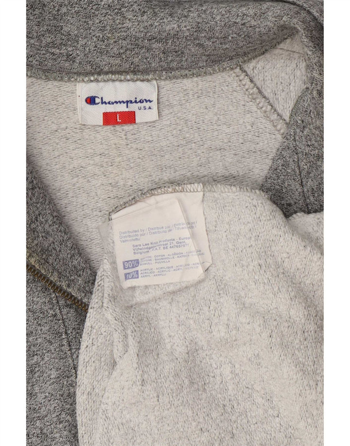 Champion Mens Graphic Zip Neck Sweatshirt Jumper Large Grey Colourblock
