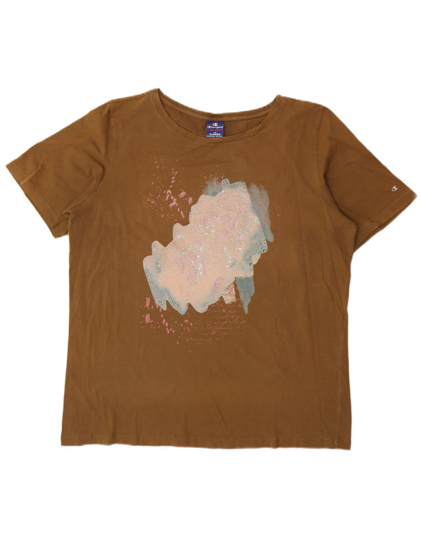 Champion Γυναικείο υπερμεγέθη γραφικό T-Shirt Top UK 18 XL Brown