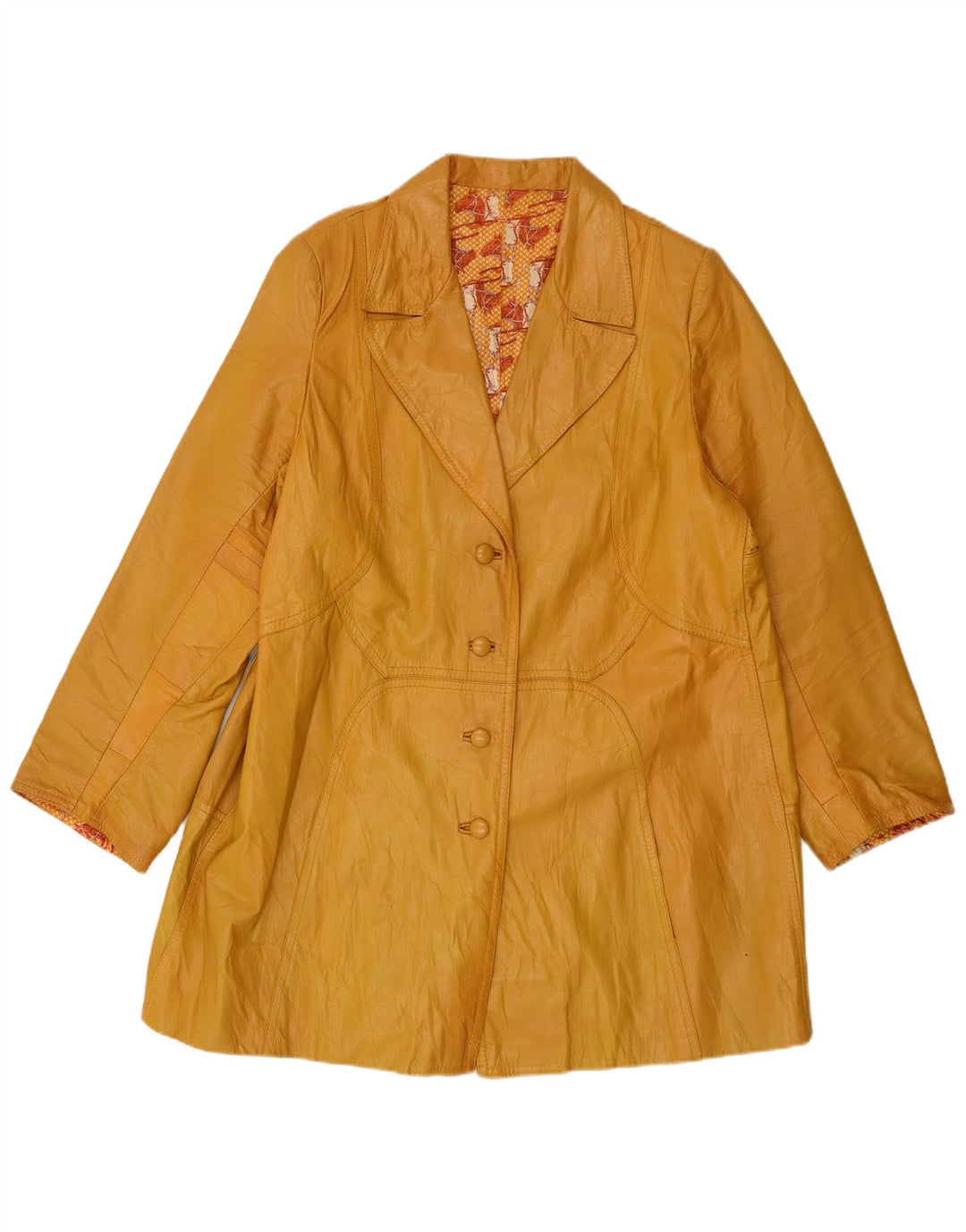Vintage Γυναικείο Δερμάτινο Παλτό UK 14 Large Yellow