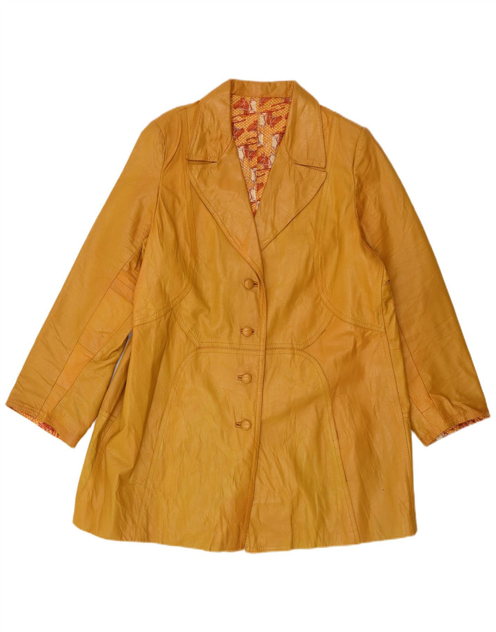 Vintage Γυναικείο Δερμάτινο Παλτό UK 14 Large Yellow