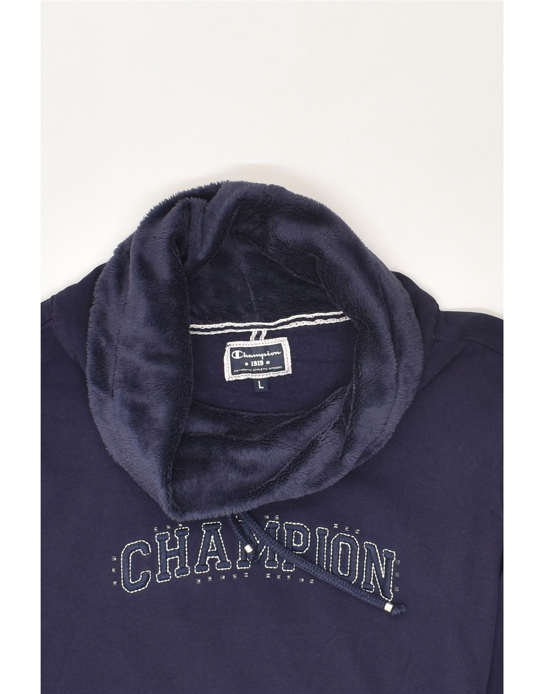 CHAMPION Womens Roll Neck Sweatshirt Jumper UK 16 Large Navy Blue Cotton | Vintage Champion | Thrift | Second-Hand Champion | Used Clothing | Messina Hembry 