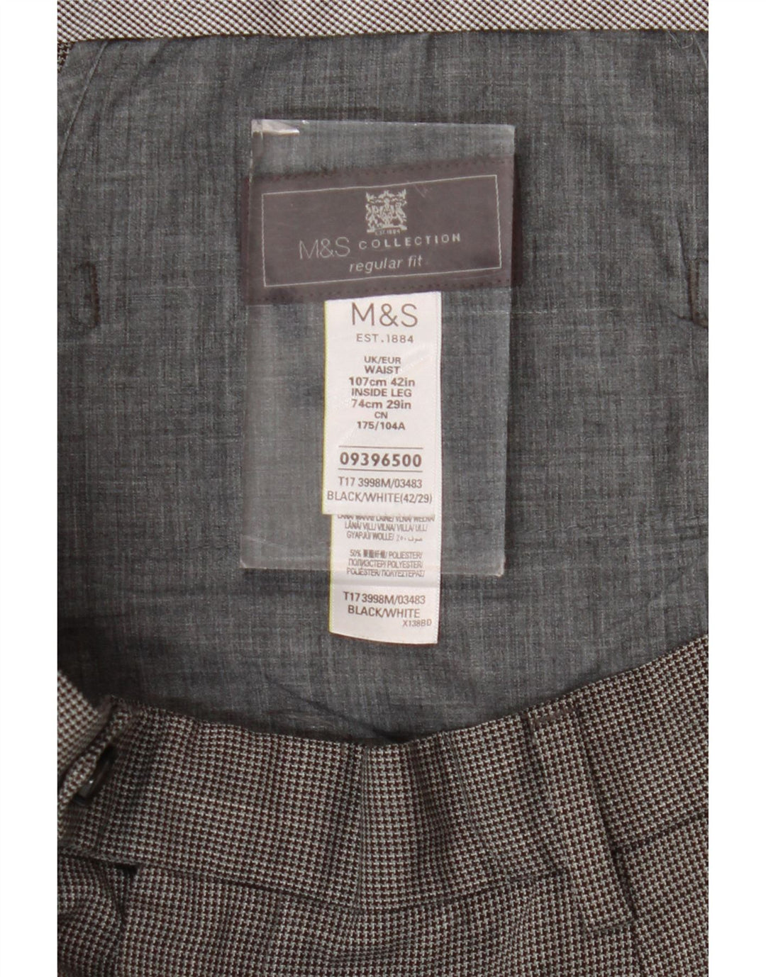 Marks & Spencer Ανδρικό παντελόνι με κανονική εφαρμογή W42 L29 Μαύρο Houndstooth