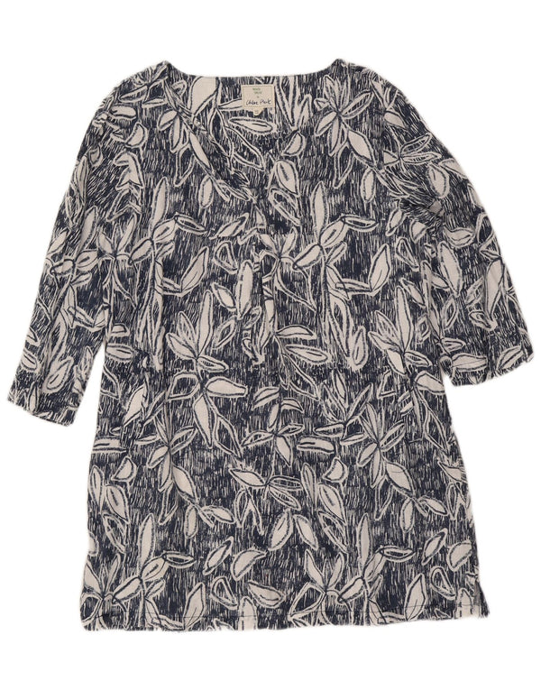 White Stuff Γυναικείο φόρεμα 3/4 μανίκι Shift UK 12 Medium Blue Floral λινό