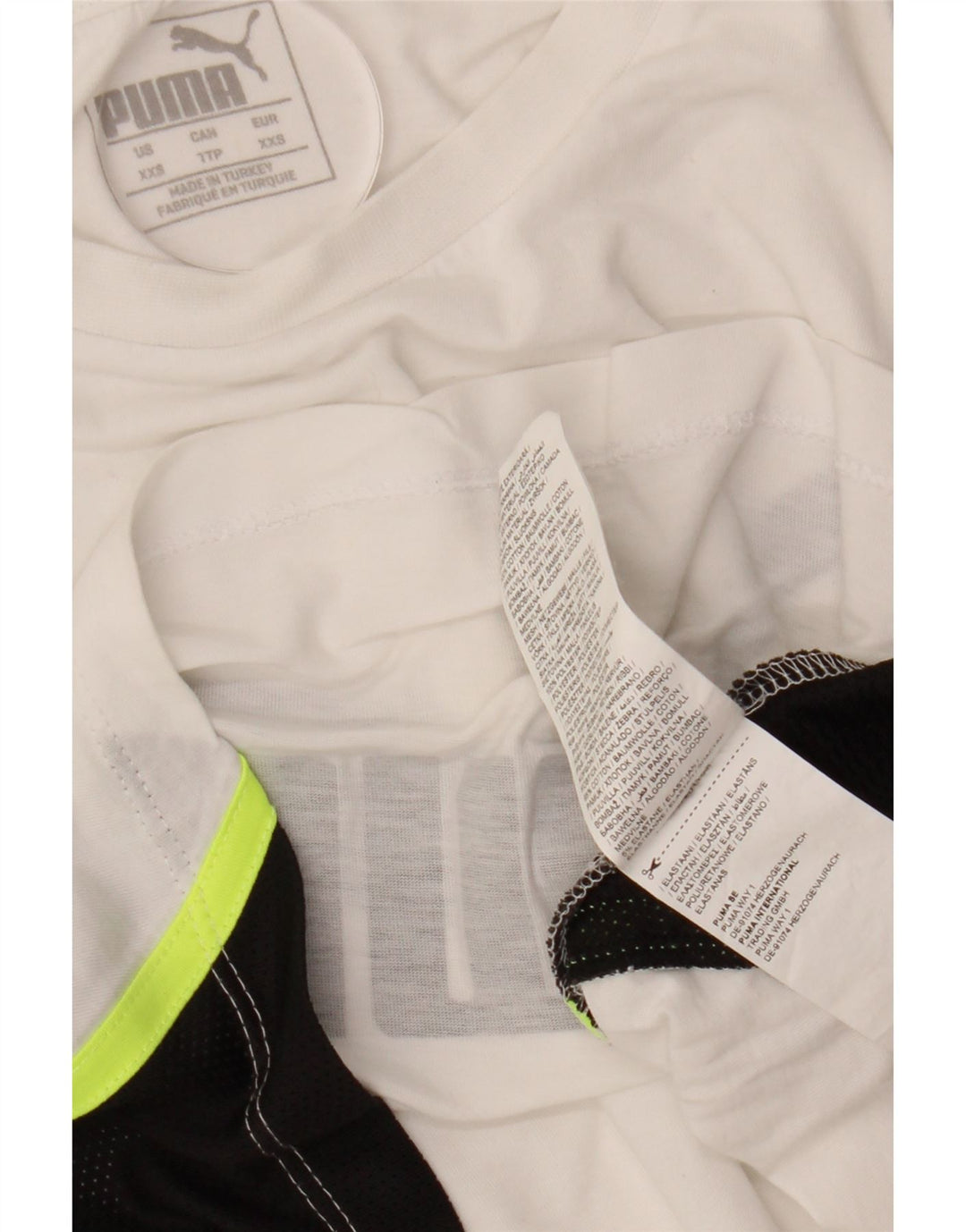 Γυναικείο μπλουζάκι PUMA Crop, γραφικό, κορυφαίο UK 2 2XS White Colourblock