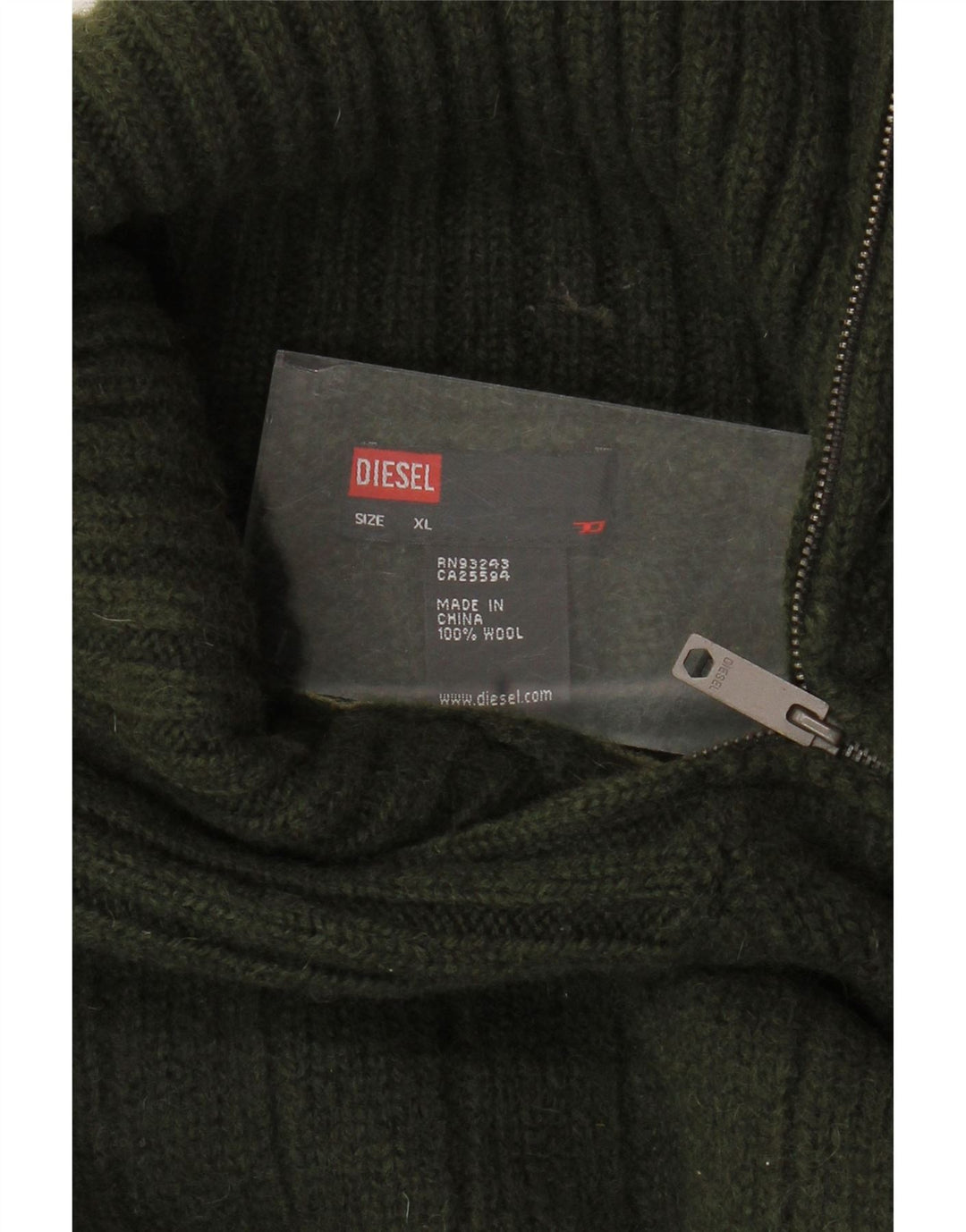 Γυναικείο πουλόβερ με φερμουάρ DIESEL UK 18 XL Χακί μαλλί
