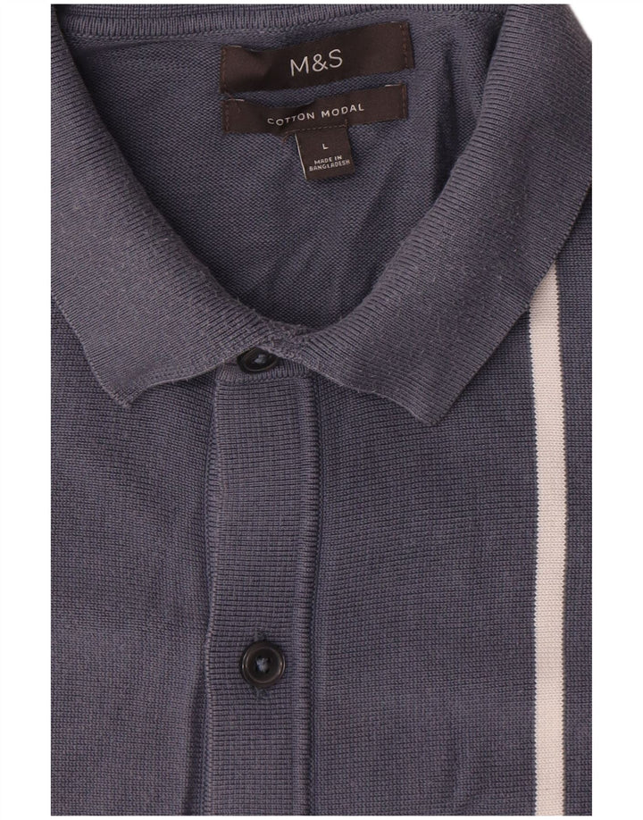 Marks & Spencer Ανδρική ζακέτα πουλόβερ Μεγάλο Navy Blue ριγέ βαμβακερό