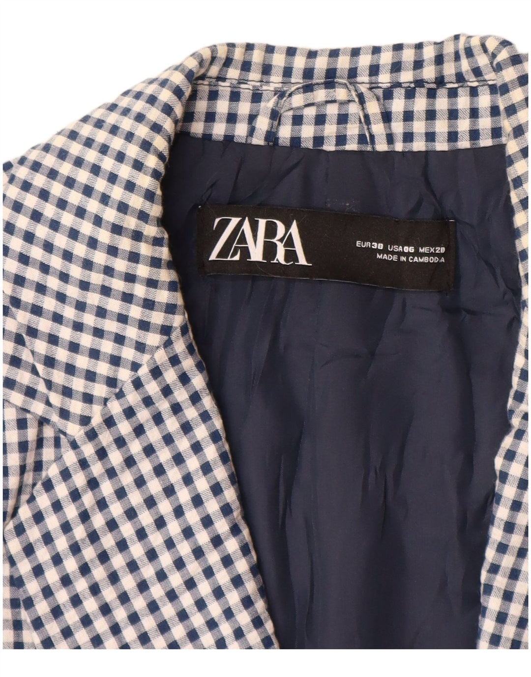 ZARA Γυναικείο τζάκετ μπλέιζερ με 1 κουμπί EU 38 Small Blue Gingham Cotton