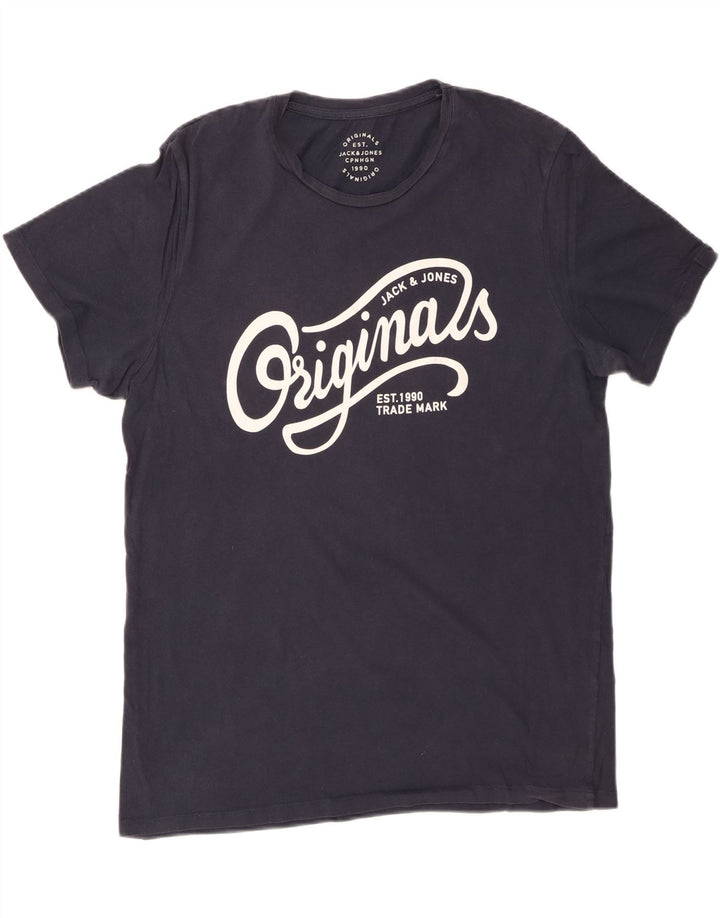 JACK & JONES Ανδρικό γραφικό T-Shirt Top XL Navy Blue Cotton