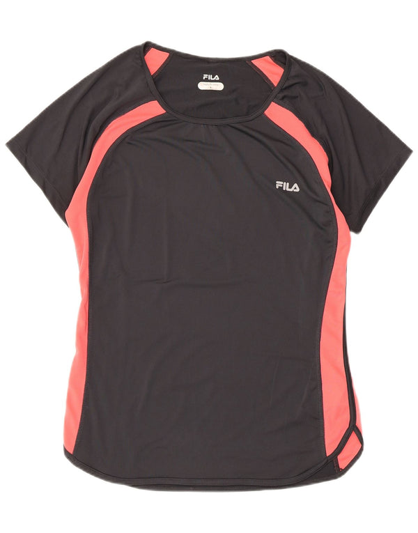 FILA Womens T-Shirt Top UK 14 Large Black Colourblock Polyester