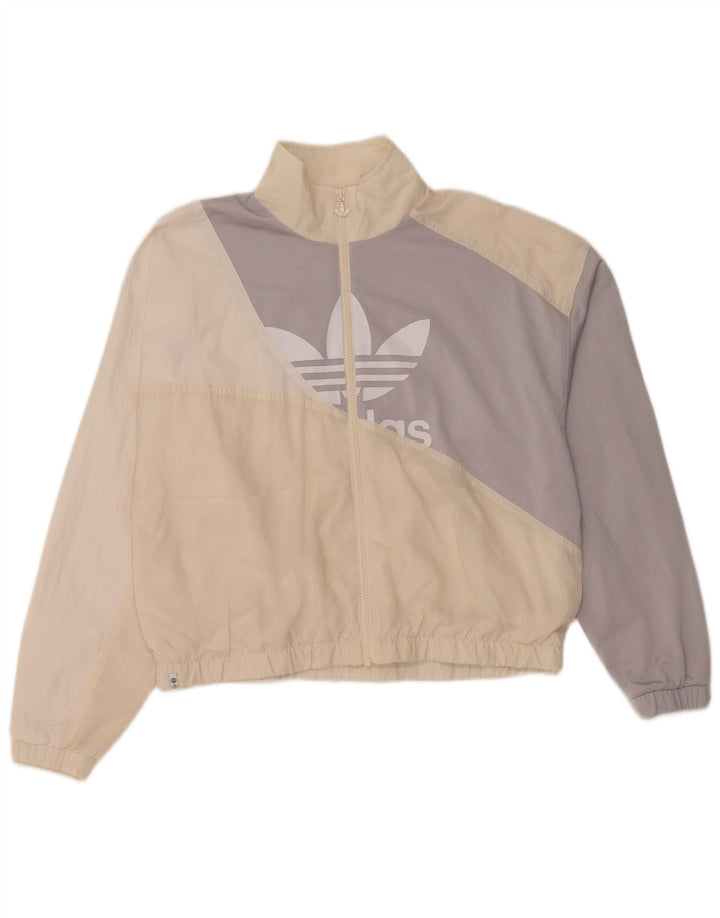 Γυναικεία αθλητική φόρμα γραφικών Adidas Top Jacket UK 14 Large Off White Polyamide