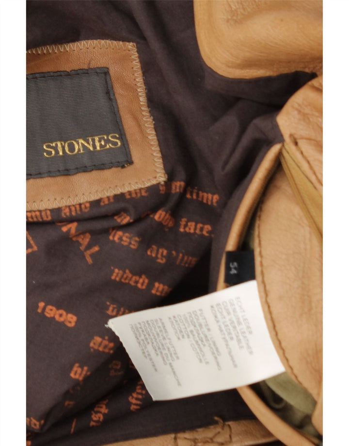 Stones Ανδρικό Δερμάτινο Μπουφάν IT 54 2XL Μπεζ Δερμάτινο