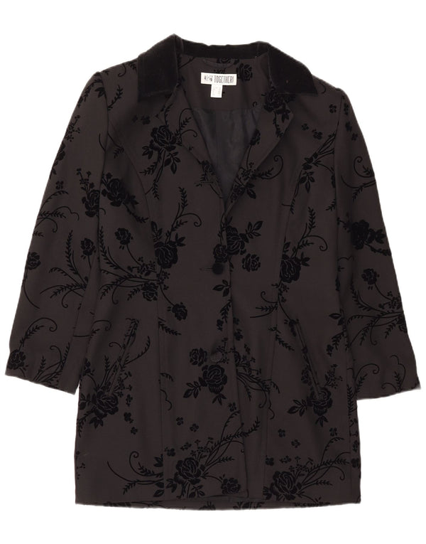 Together Γυναικείο Longline 2 Button Jacket UK 12 Medium Black Floral