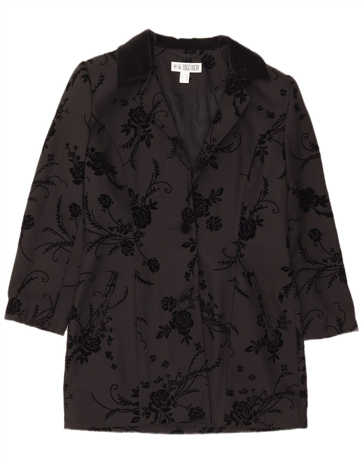 Together Γυναικείο Longline 2 Button Jacket UK 12 Medium Black Floral