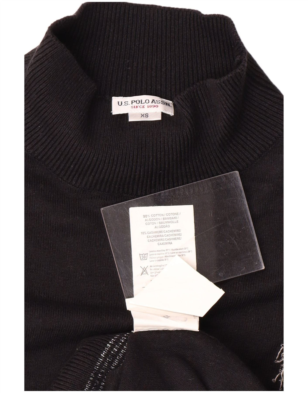 US POLO ASSN. Γυναικείο πουλόβερ με λαιμόκοψη UK 6 XS μαύρο βαμβακερό