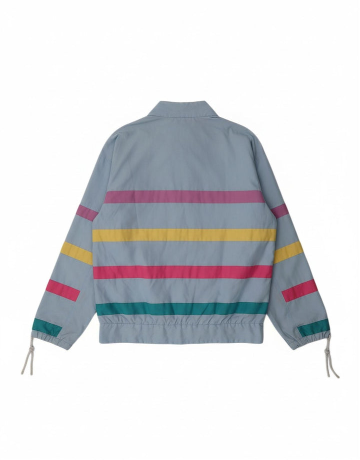 VINTAGE Womens Hooded Bomber Jacket UK 14 Large Blue Striped Polyester