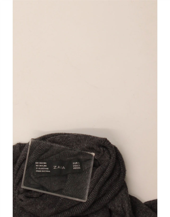 Zara Γυναικείο πουλόβερ με ρολό λαιμόκοψη UK 10 Small Grey Rayon