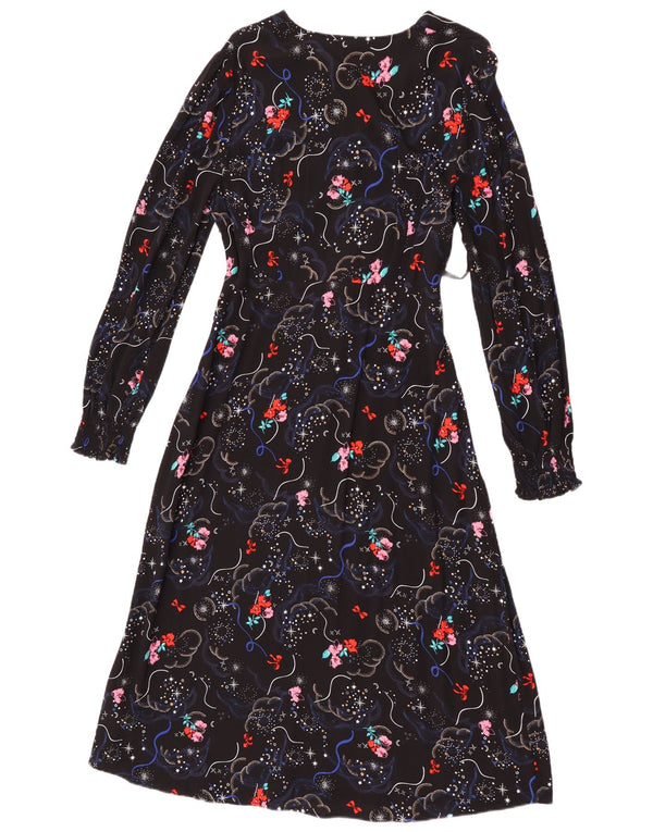 Marks & Spencer Γυναικείο μακρυμάνικο Maxi Φόρεμα UK 12 Medium Black Floral