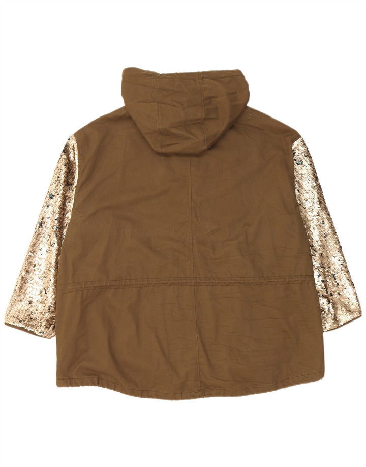 Zara γυναικείο μπουφάν Parka με κουκούλα μεγάλου μεγέθους UK 10 Small Khaki Colourblock