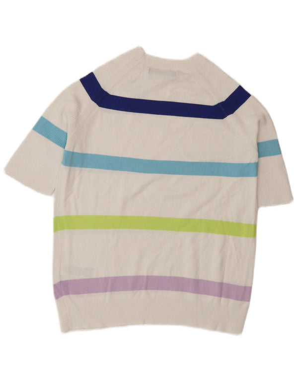 Marks & Spencer Γυναικείο πουλόβερ με λαιμόκοψη UK 10 Small White ριγέ