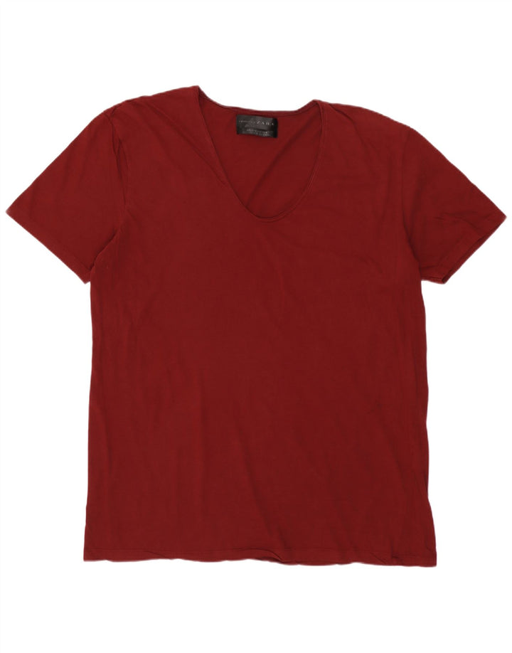 Ανδρικό T-Shirt ZARA Top XL Maroon Cotton