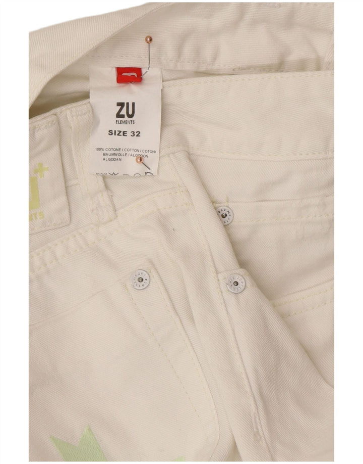ZU ELEMENTS Γυναικείο Distressed Straight Jeans W32 L34 Λευκό βαμβακερό