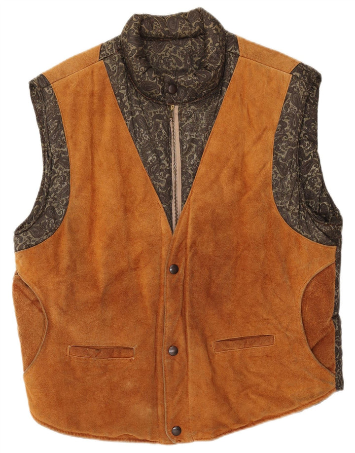 VINTAGE Ανδρικό Suede Gilet IT 54 2XL Καφέ Δέρμα Paisley