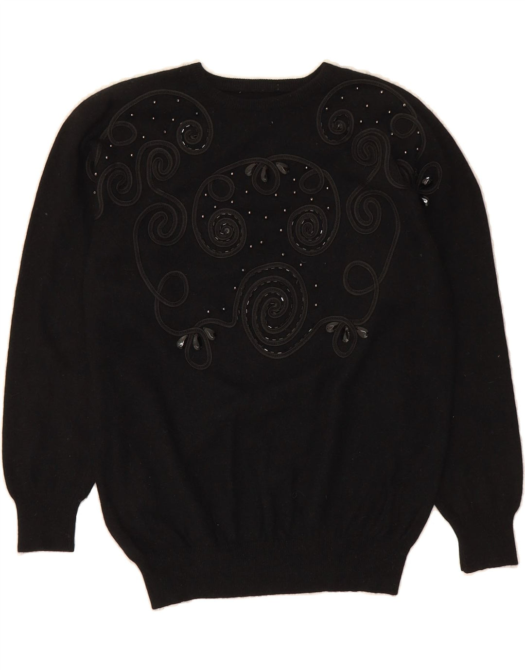 VINTAGE Womens Crew Neck Jumper Sweater UK 14 Medium Black Lambswool Vintage Vintage and Second-Hand Vintage from Messina Hembry 