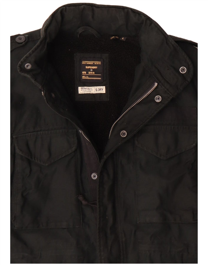 Ανδρικό στρατιωτικό μπουφάν με κουκούλα Superdry UK 40 μεγάλο μαύρο πολυεστέρα
