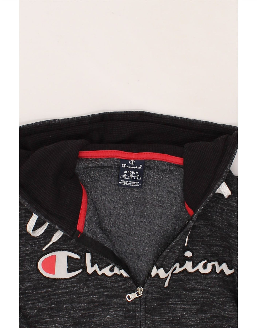 CHAMPION Mens Graphic Zip Hoodie Sweater Medium Grey Flecked Cotton Vintage Champion and Second-Hand Champion from Messina Hembry 