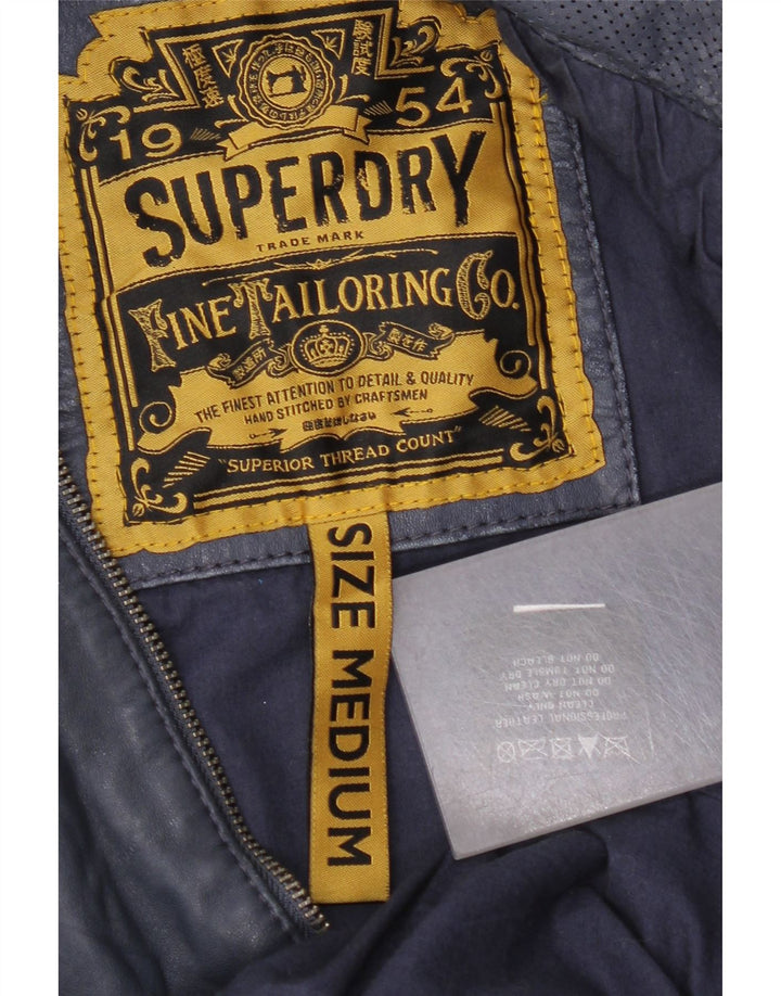 Superdry Γυναικείο Δερμάτινο Μπουφάν με κουκούλα UK 14 Medium Navy Blue Leather