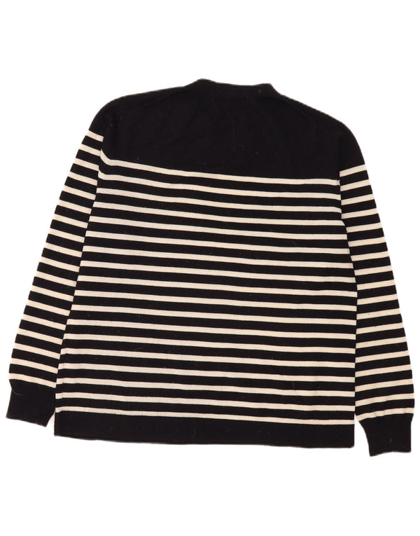 Zara Womens Crew Neck Jumper Sweater UK 16 Large Navy Blue Striped Wool