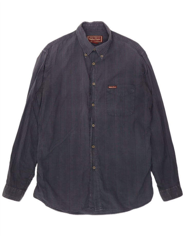 Ανδρικό πουκάμισο Marlboro Classics Μεγάλο μπλε Navy Pinstripe Βαμβακερό