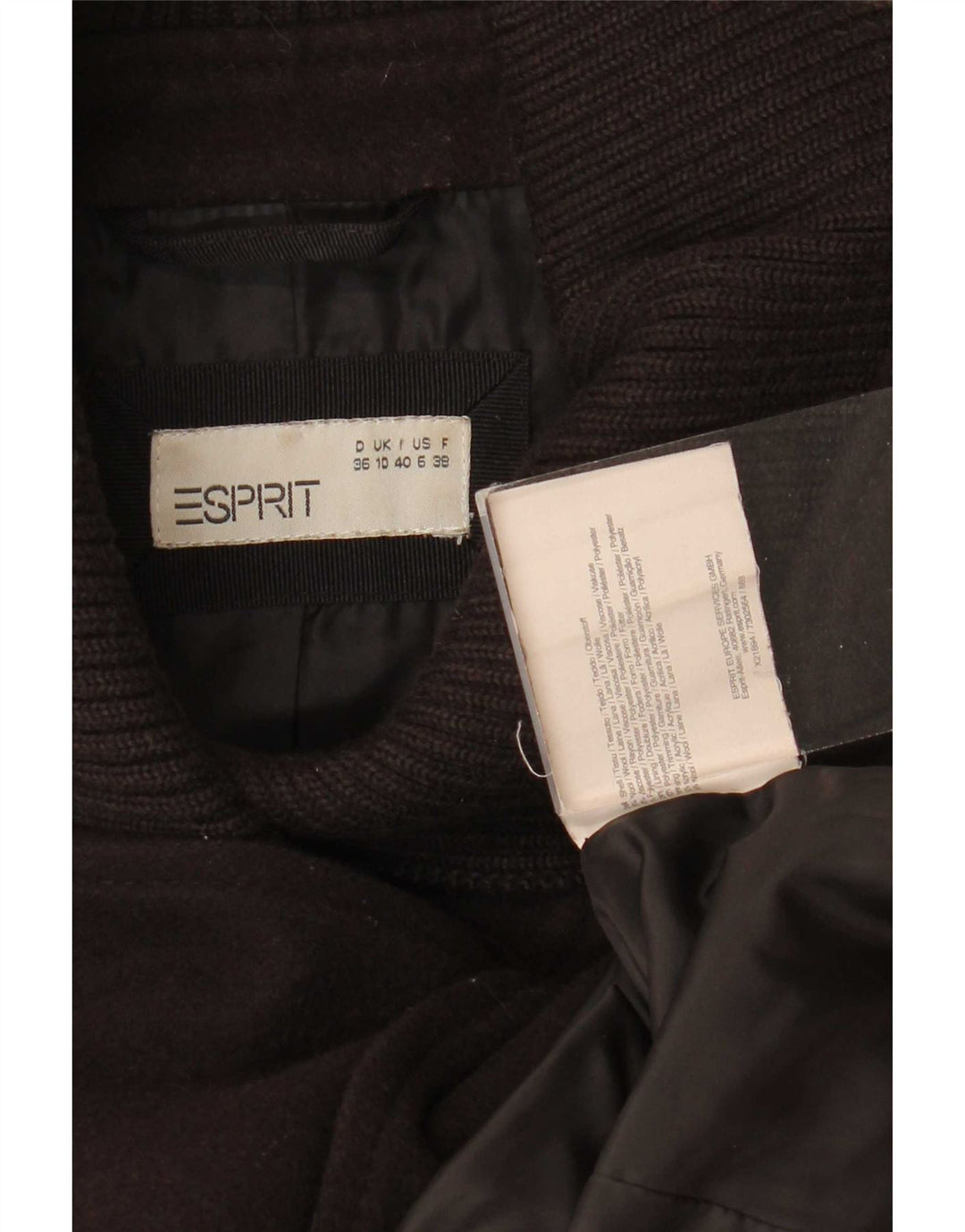 Esprit Γυναικείο παλτό μπιζελιού UK 10 Μικρό καφέ μαλλί
