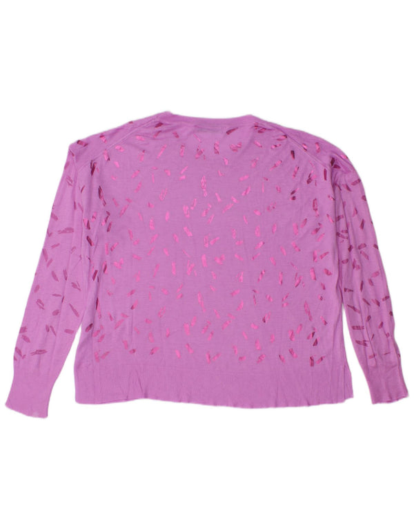 Zara Γυναικείο Abstract Pattern πουλόβερ με λαιμόκοψη UK 14 Medium Pink