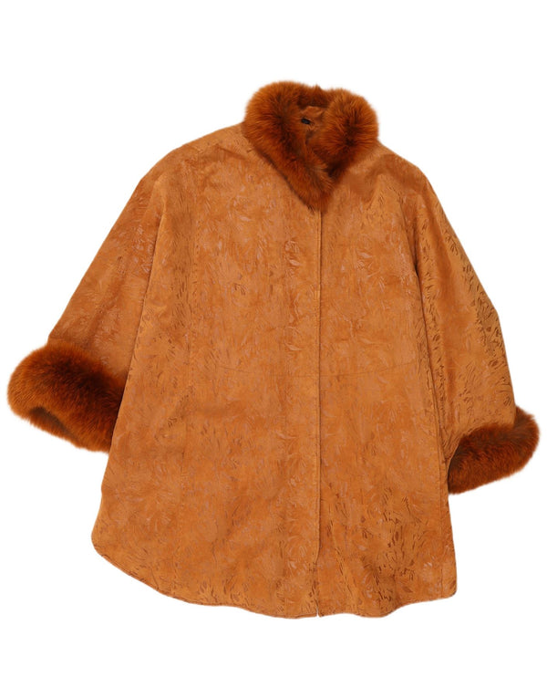 Vintage γυναικείο παλτό 3/4 μανίκι καστόρι One size καφέ δέρμα