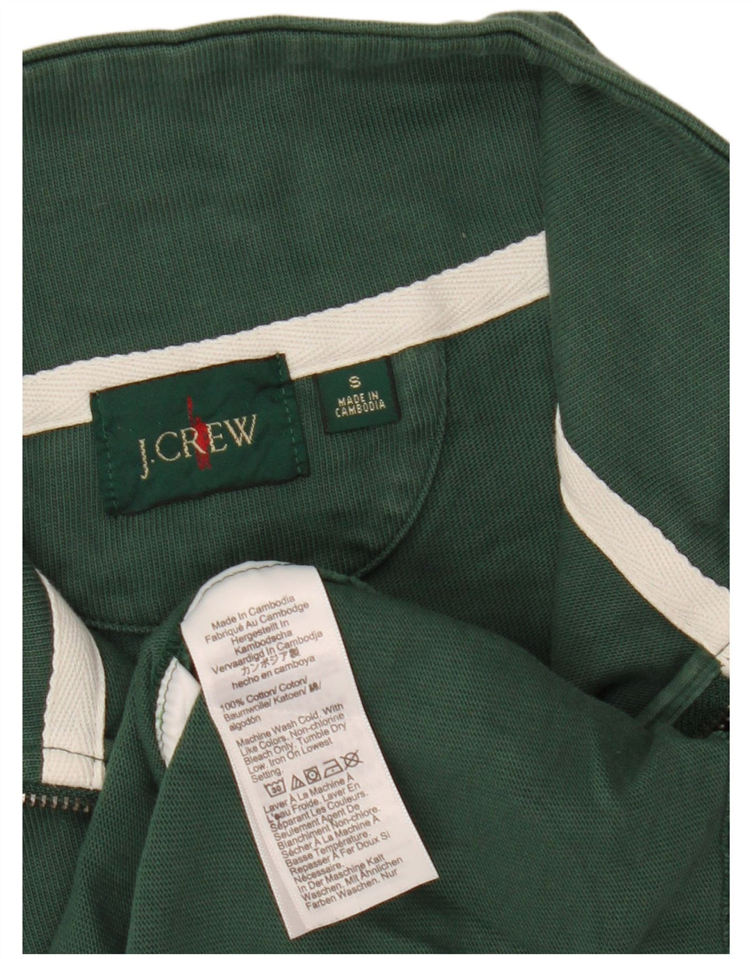 J. Ανδρικό φούτερ με φερμουάρ J. Crew Jumper από μικρό πράσινο βαμβακερό