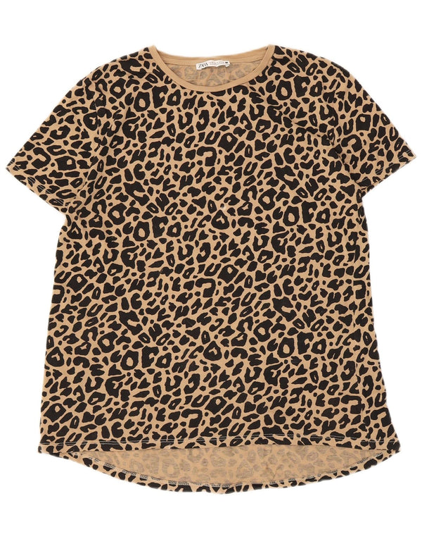 Zara Γυναικείο T-Shirt Top UK 10 Small Beige Animal print