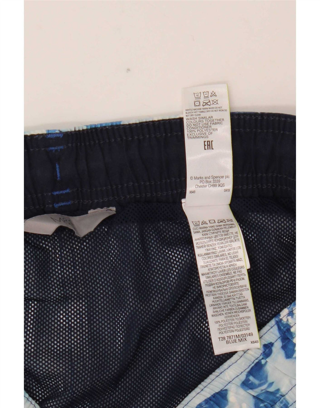 Marks & Spencer Ανδρικό σορτς κολύμβησης με αφηρημένο σχέδιο μεγάλου μπλε πολυεστέρα