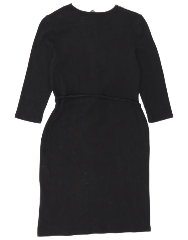 RALPH LAUREN Womens 3/4 Sleeve Sheath Dress UK 10 Small Black Cotton