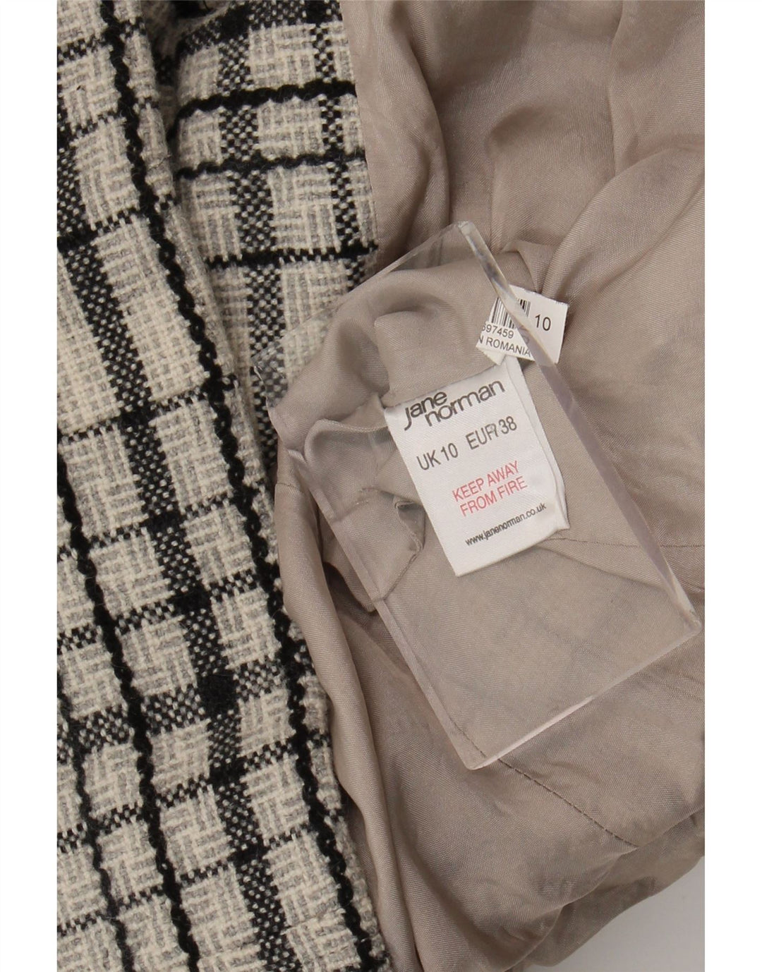Γυναικείο πανωφόρι Jane Norman UK 10 Small White Check Wool