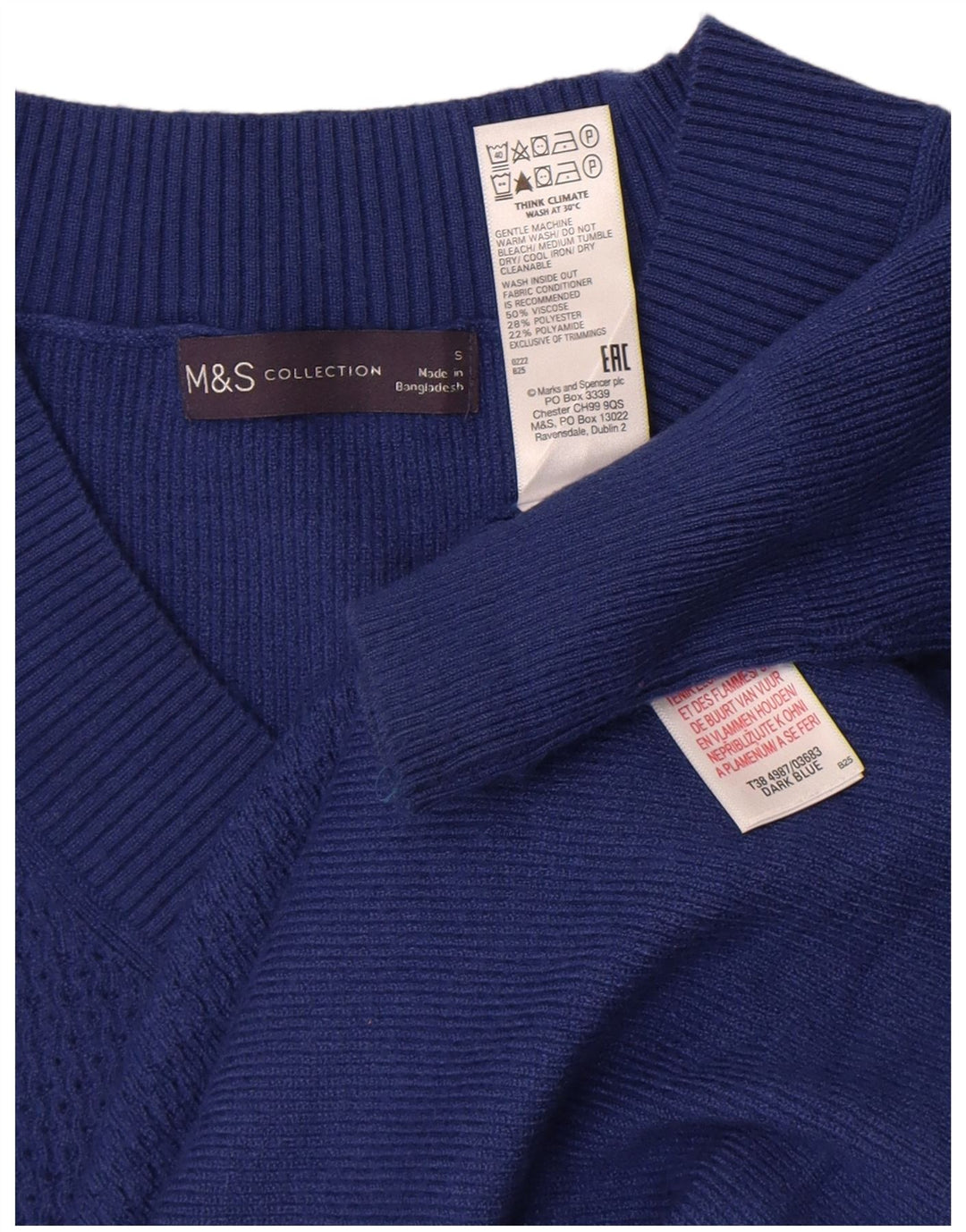 Marks & Spencer Γυναικείο πουλόβερ με λαιμόκοψη με V λαιμόκοψη UK 10 Small Blue Viscose