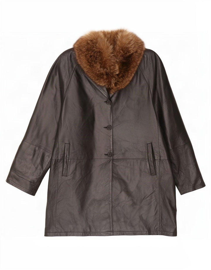 Vintage Γυναικείο Oversized Δερμάτινο Παλτό UK 18 XL Μαύρο