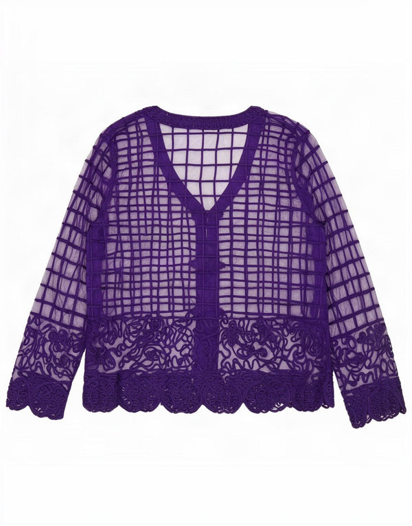 Vintage Γυναικεία See Through Μπλούζα UK 14 Medium Purple Geometric