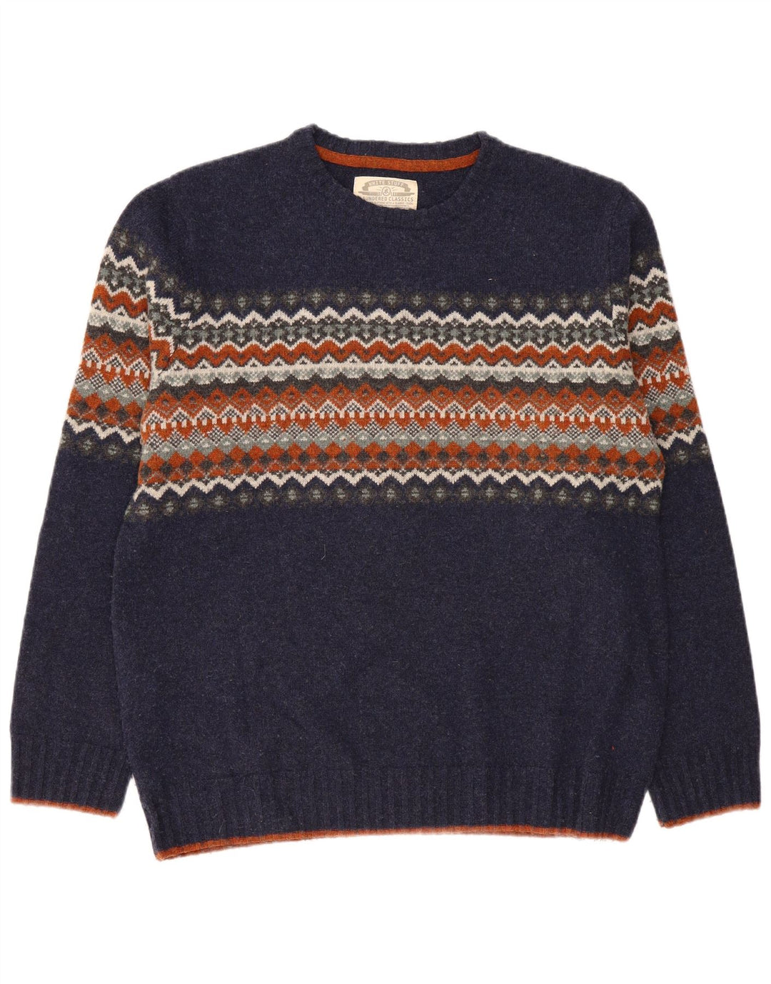 WHITE STUFF Ανδρικό πουλόβερ με λαιμό σκάφος XL Navy Blue Fair Isle Lambswool