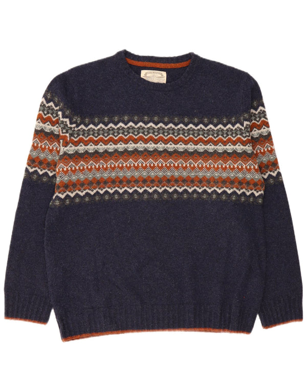 WHITE STUFF Ανδρικό πουλόβερ με λαιμό σκάφος XL Navy Blue Fair Isle Lambswool