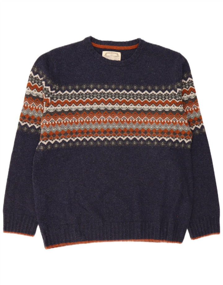 WHITE STUFF Ανδρικό πουλόβερ με λαιμό σκάφος XL Navy Blue Fair Isle Lambswool