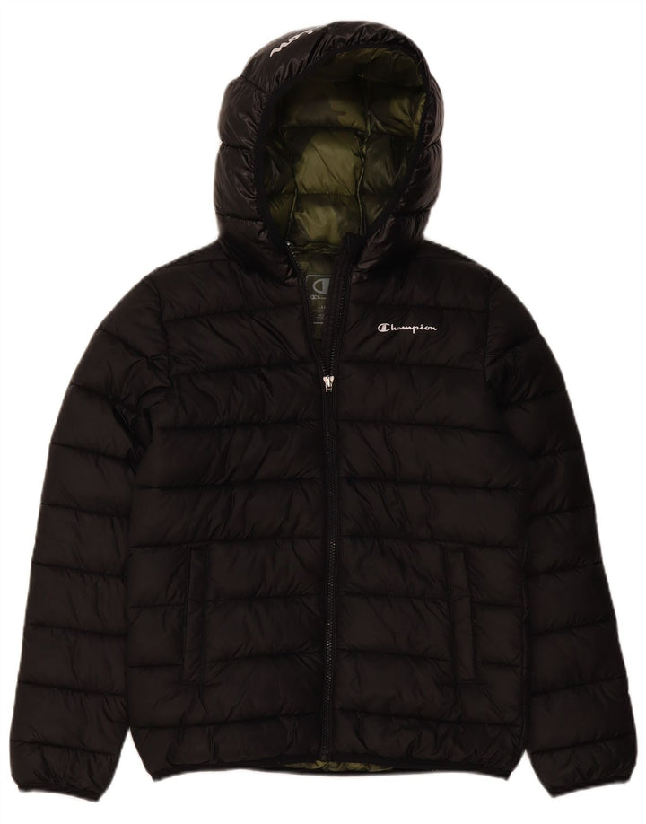 Champion Boys Hooded Jacket 11-12 Years Large Black Polyester
