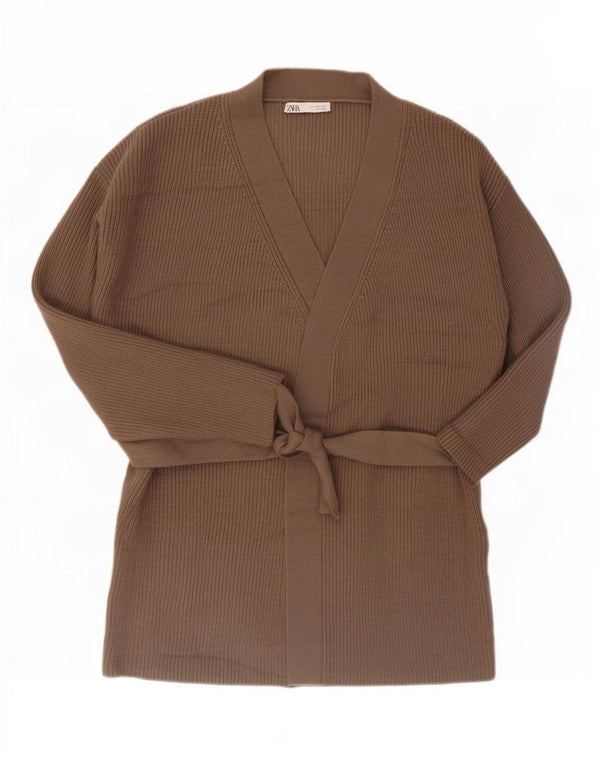 Zara Γυναικείο Ζακέτα Longline UK 16 Μεγάλο Καφέ Ακρυλικό