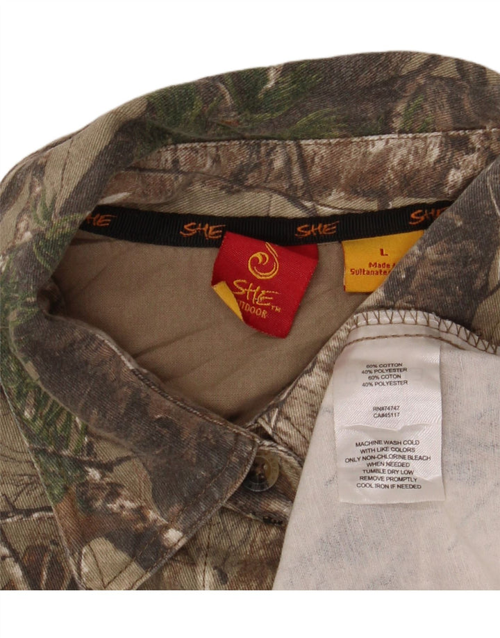 VINTAGE Γυναικείο πουκάμισο με αφηρημένο σχέδιο UK 16 μεγάλο χακί βαμβακερό